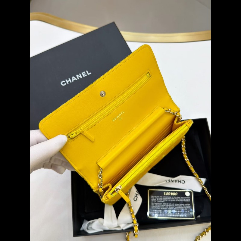 Chanel 黃色絲絨woc鏈條包 發財包-3