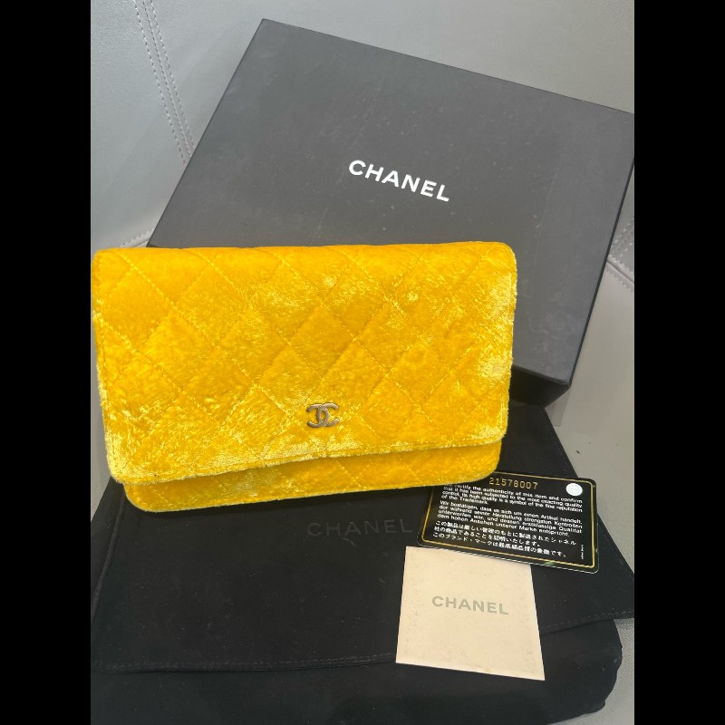 Chanel 黃色絲絨woc鏈條包 發財包-10