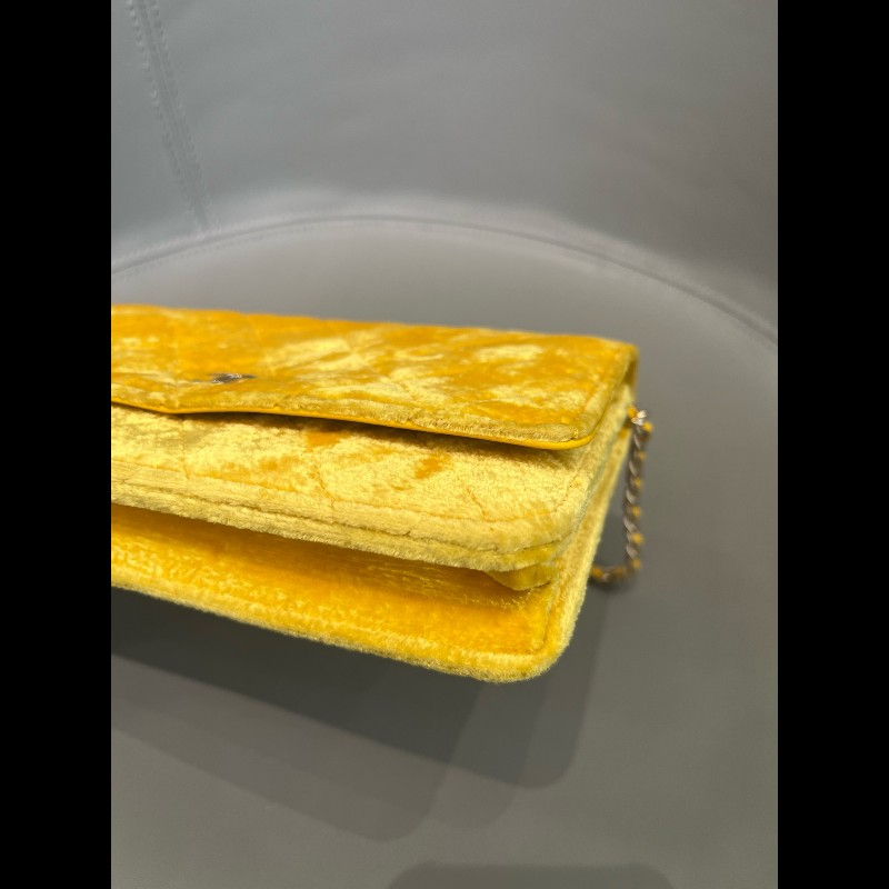 Chanel 黃色絲絨woc鏈條包 發財包-16