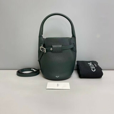 Celine nano墨綠色牛皮荔枝紋水桶包