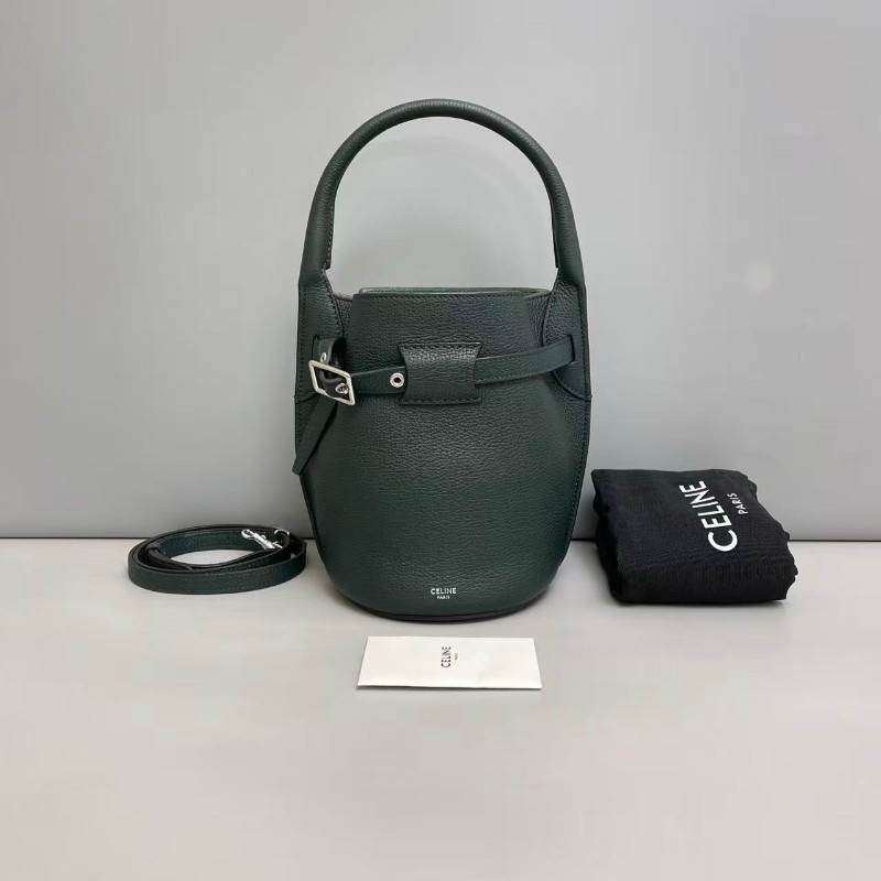 Celine nano墨綠色牛皮荔枝紋水桶包-0