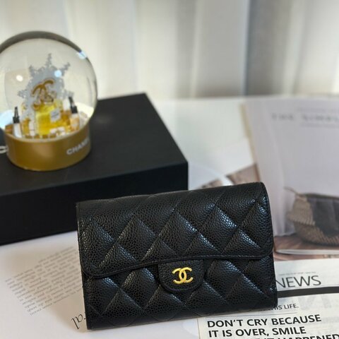 CHANEL 經典粒面牛皮中夾 - 黑金