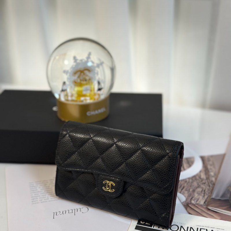 CHANEL 經典粒面牛皮中夾 - 黑金-1