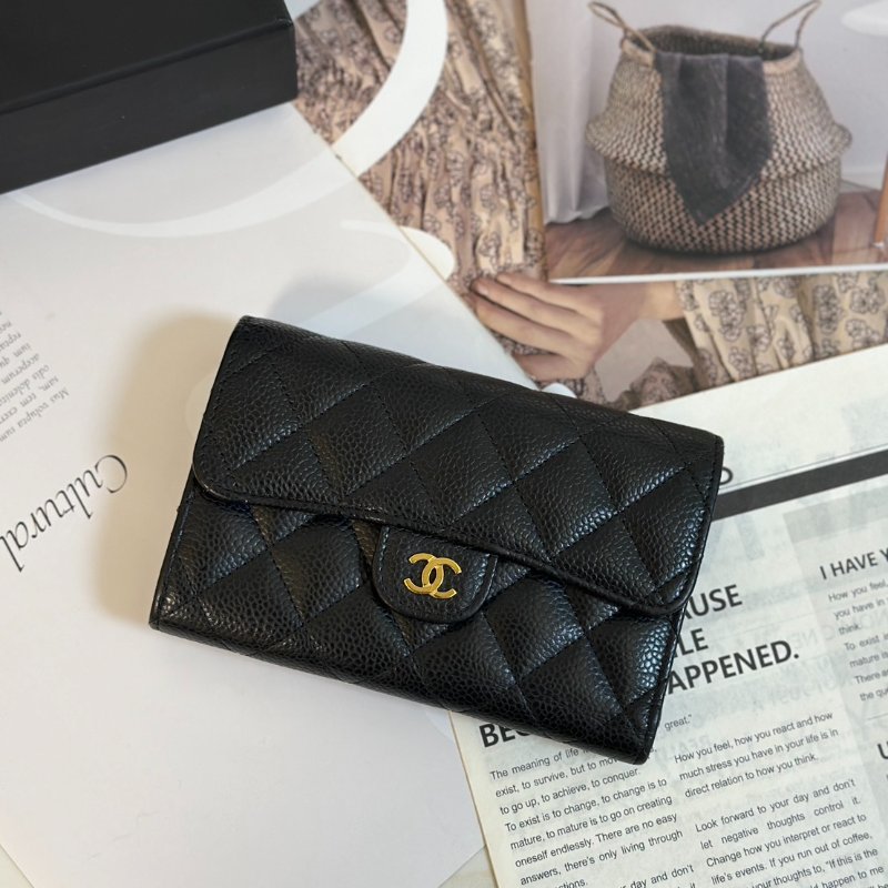 CHANEL 經典粒面牛皮中夾 - 黑金-3