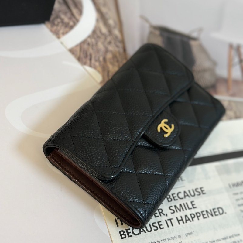 CHANEL 經典粒面牛皮中夾 - 黑金-4