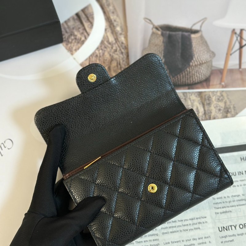 CHANEL 經典粒面牛皮中夾 - 黑金-5