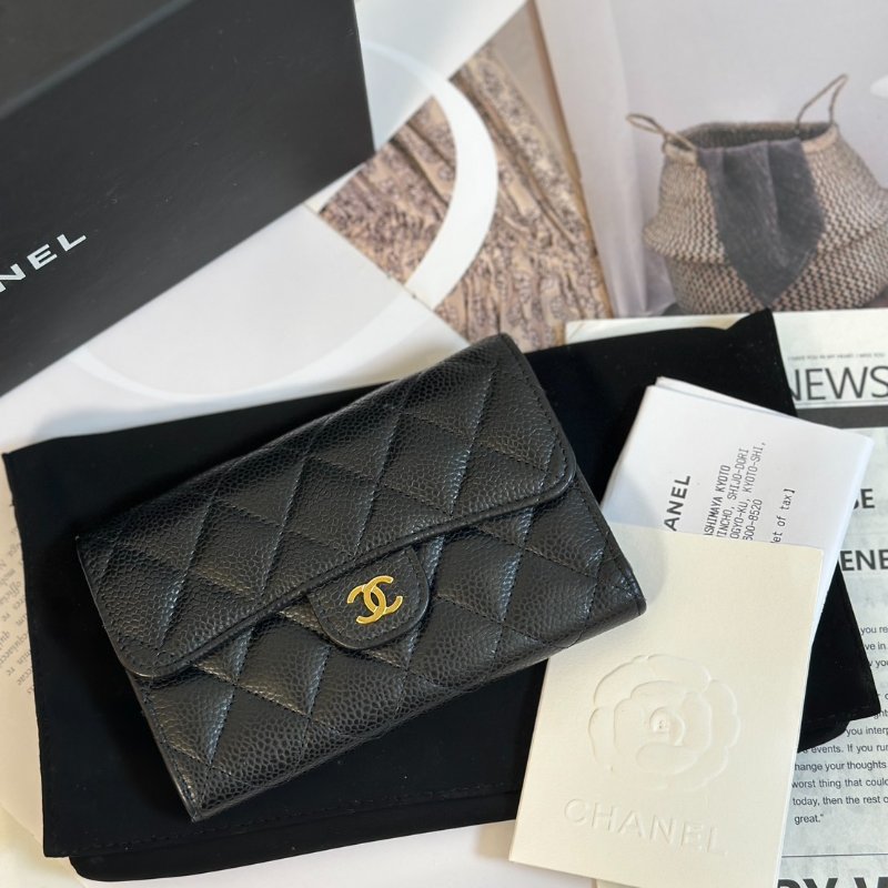 CHANEL 經典粒面牛皮中夾 - 黑金-9