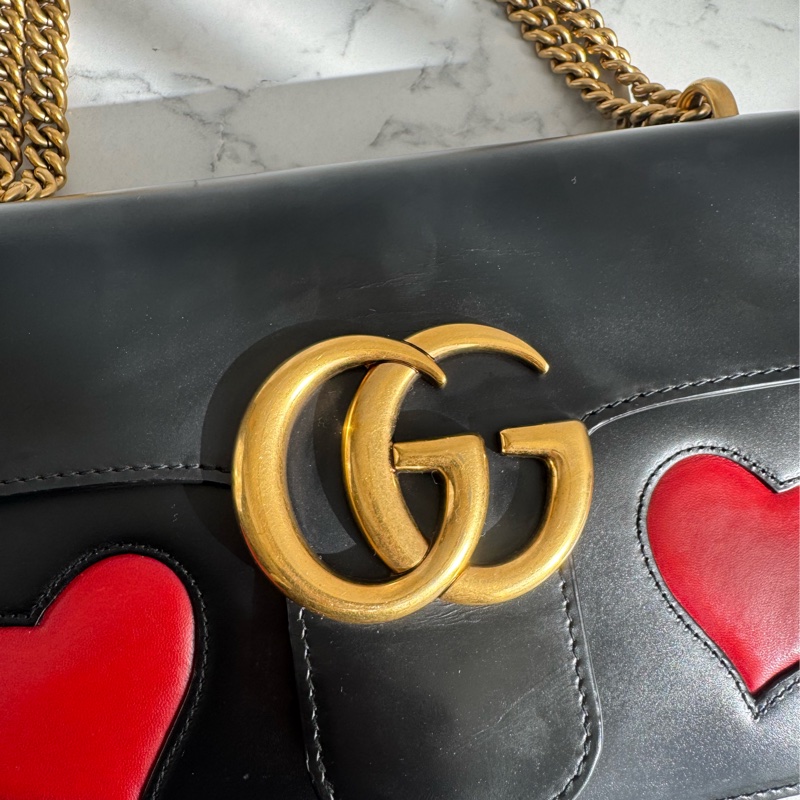 Gucci黑色皮革紅愛心鏈包 限定款✨✨-1