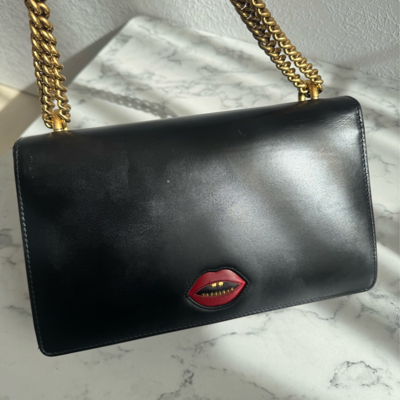 Gucci黑色皮革紅愛心鏈包 限定款✨✨-9