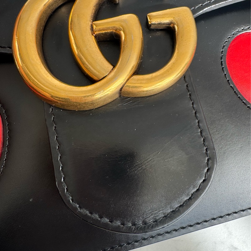 Gucci黑色皮革紅愛心鏈包 限定款✨✨-29