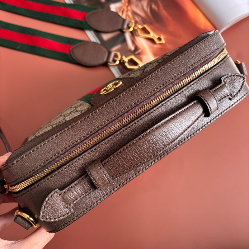 ::GUCCI:: 550622 經典Ophidia系列帆布印花綠紅綠織帶皮革飾邊拉鍊手提/斜背兩用包-1