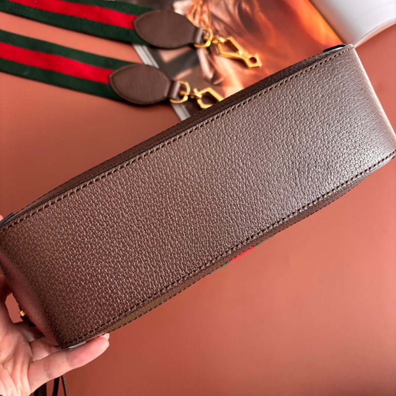 ::GUCCI:: 550622 經典Ophidia系列帆布印花綠紅綠織帶皮革飾邊拉鍊手提/斜背兩用包-3