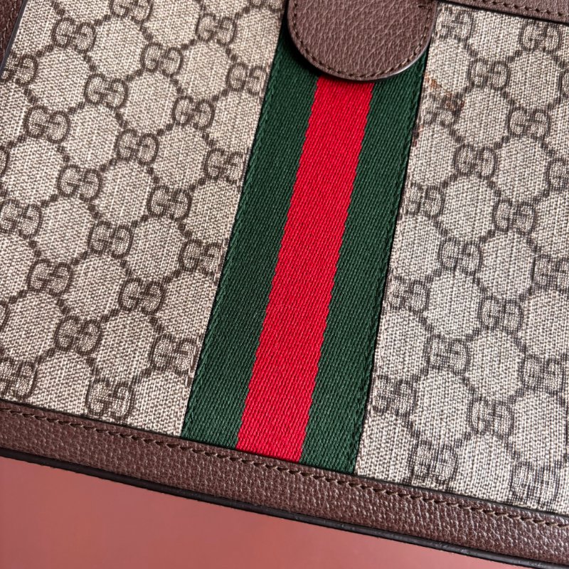 ::GUCCI:: 550622 經典Ophidia系列帆布印花綠紅綠織帶皮革飾邊拉鍊手提/斜背兩用包-6