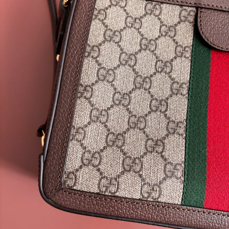 ::GUCCI:: 550622 經典Ophidia系列帆布印花綠紅綠織帶皮革飾邊拉鍊手提/斜背兩用包-7