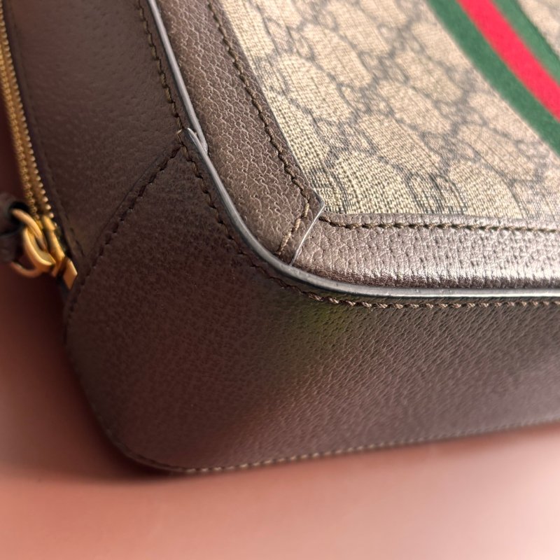 ::GUCCI:: 550622 經典Ophidia系列帆布印花綠紅綠織帶皮革飾邊拉鍊手提/斜背兩用包-11