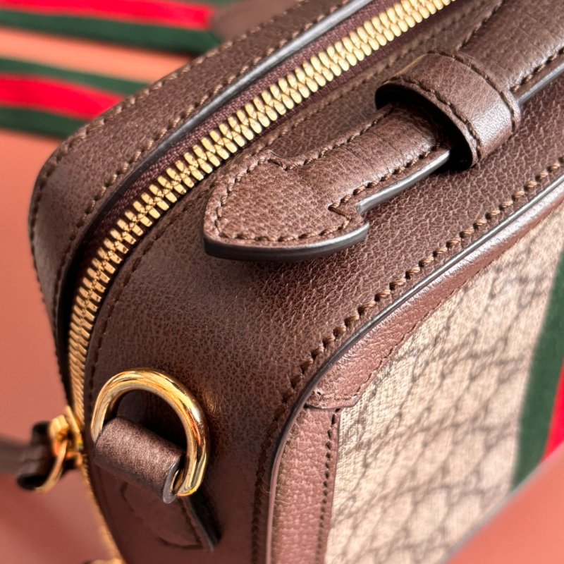 ::GUCCI:: 550622 經典Ophidia系列帆布印花綠紅綠織帶皮革飾邊拉鍊手提/斜背兩用包-12