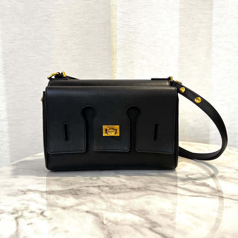 Balenciaga 黑牛皮霧金釦Bel Air XS 下蓋肩斜背包-0