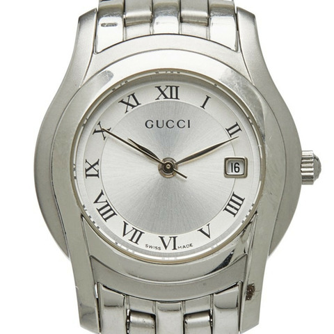 Gucci 5500L 石英腕錶，銀色錶盤，不鏽鋼錶殼，女款