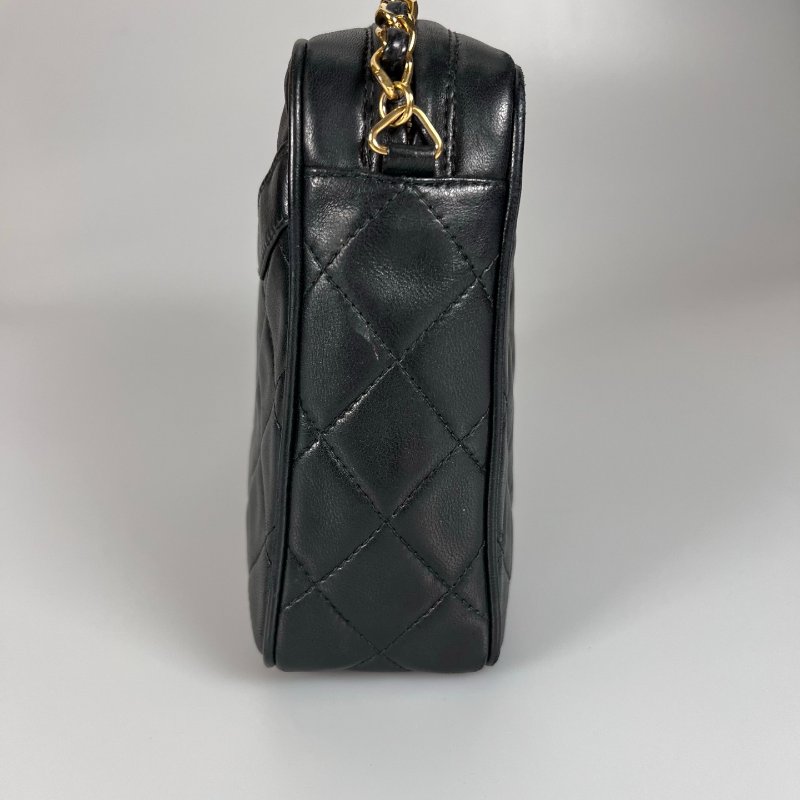 CHANEL VINTAGE菱格紋皮穿鍊相機包 黑-2