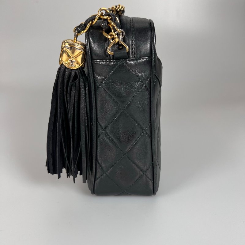 CHANEL VINTAGE菱格紋皮穿鍊相機包 黑-3