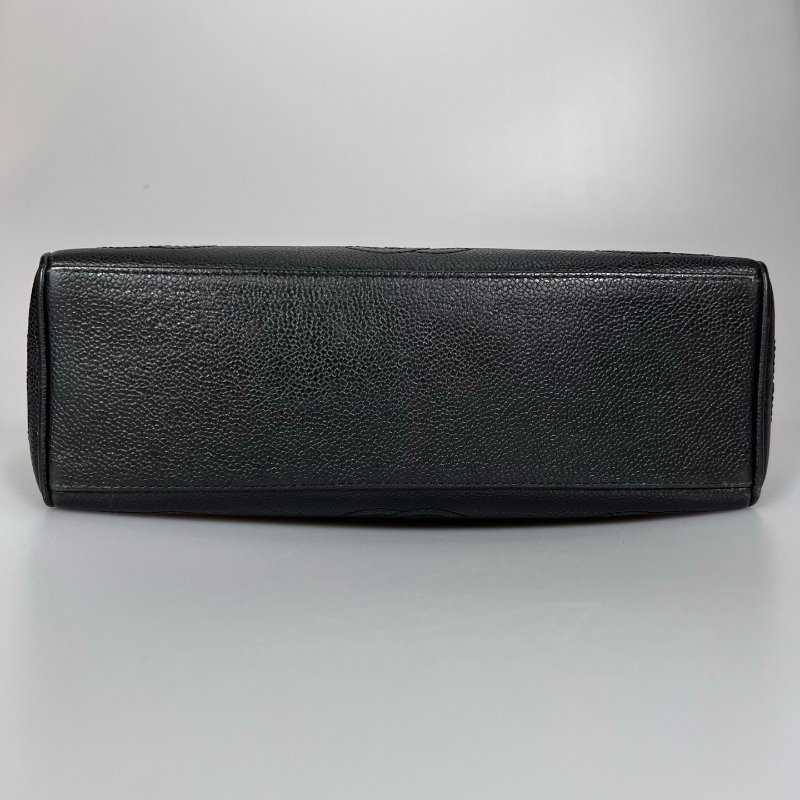 CHANEL VINTAGE荔枝皮TRIPLE LOGO金鍊托特包 黑-4