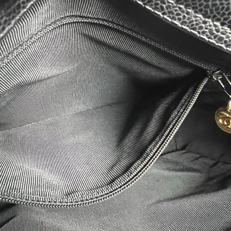 CHANEL VINTAGE荔枝皮TRIPLE LOGO金鍊托特包 黑-7