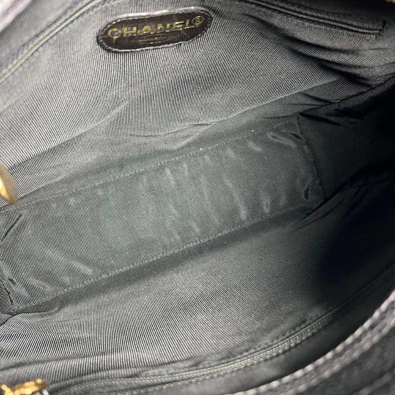 CHANEL VINTAGE荔枝皮TRIPLE LOGO金鍊托特包 黑-9