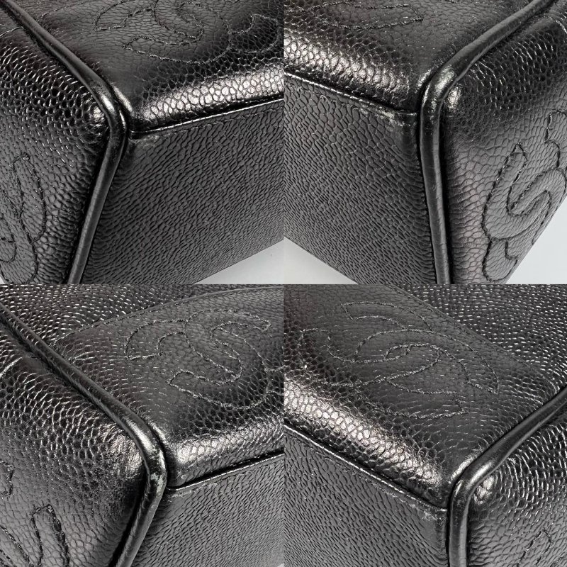 CHANEL VINTAGE荔枝皮TRIPLE LOGO金鍊托特包 黑-10