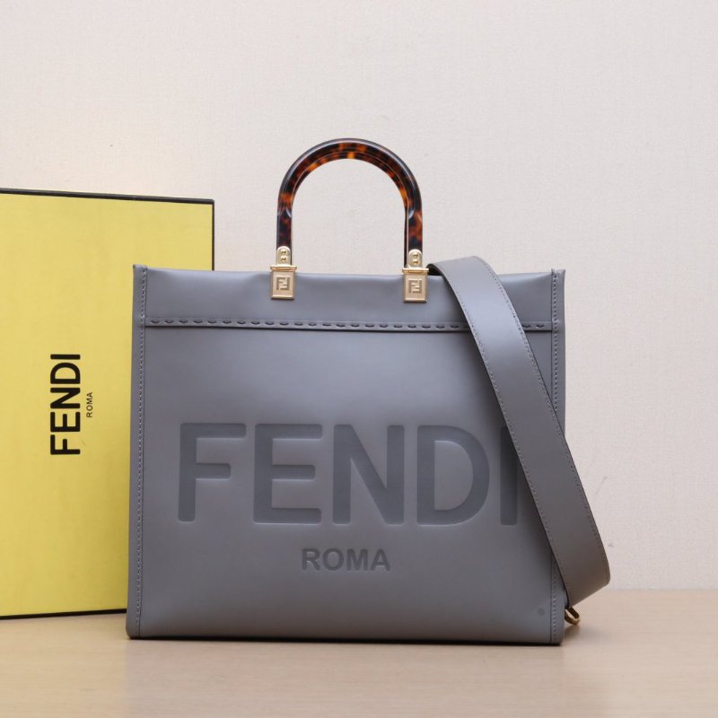 FENDI Sunshine陽光購物手提袋中號灰色牛皮肩背包-0
