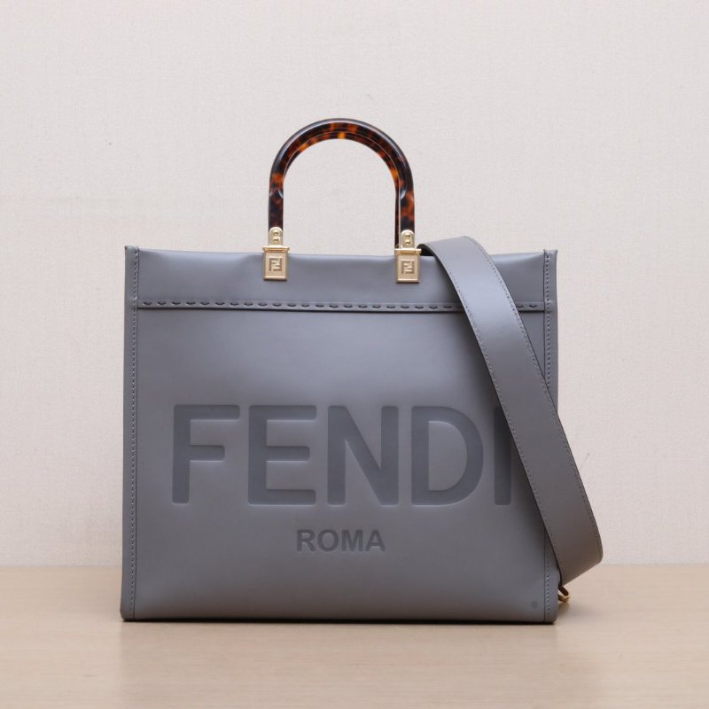 FENDI Sunshine陽光購物手提袋中號灰色牛皮肩背包-1