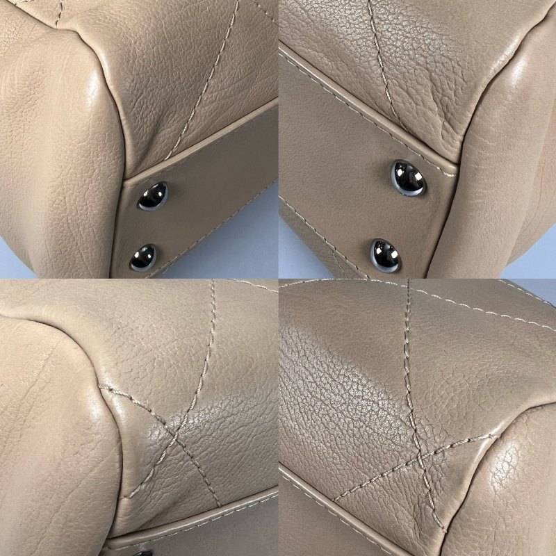 CHANEL 銀扣菱格紋手提單肩包 奶茶-9