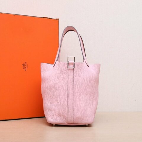 HERMES Picotin菜籃子183Q新櫻花粉TC皮B刻銀扣肩背包