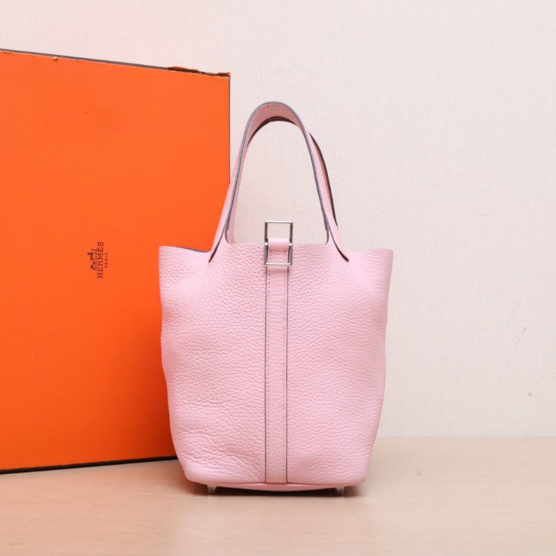 HERMES Picotin菜籃子183Q新櫻花粉TC皮B刻銀扣肩背包-0