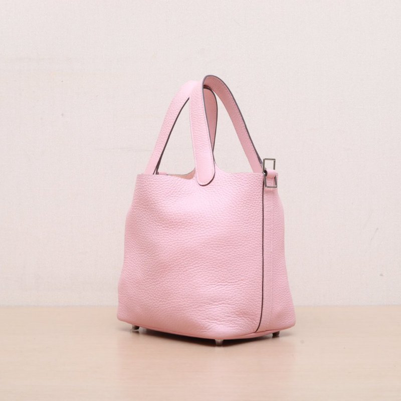 HERMES Picotin菜籃子183Q新櫻花粉TC皮B刻銀扣肩背包-3