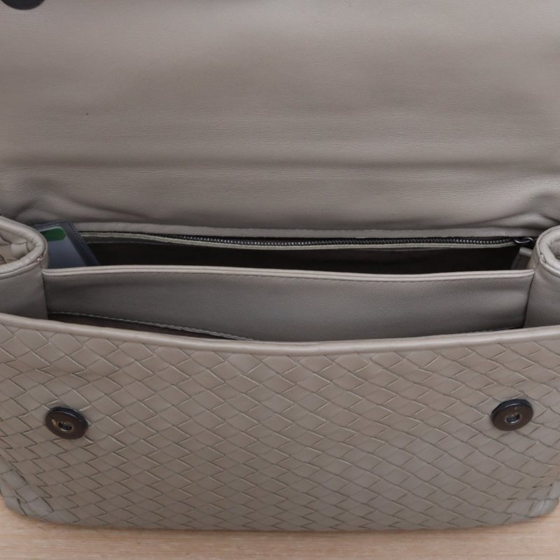 BOTTEGA VENETA 灰色羊皮鎢鋼扣編織翻蓋單肩腋下包肩背包-2