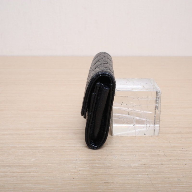 CHANEL CF短款口蓋錢包無後拉鏈11.5黑色荔枝牛皮25開銀扣肩背包-3