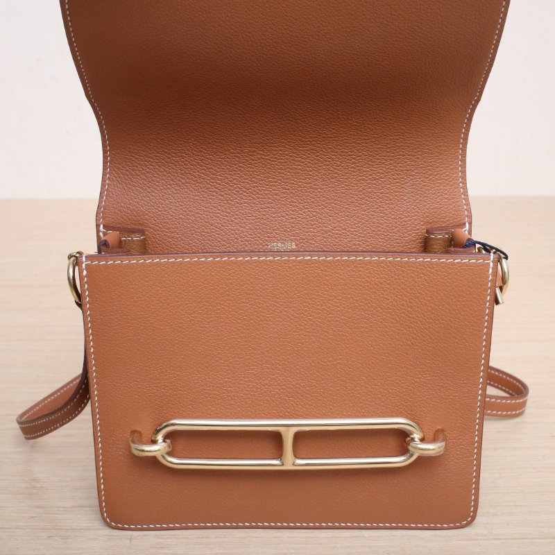 HERMES Roulis豬鼻子19Y刻37金棕色EC皮金扣肩背包-2