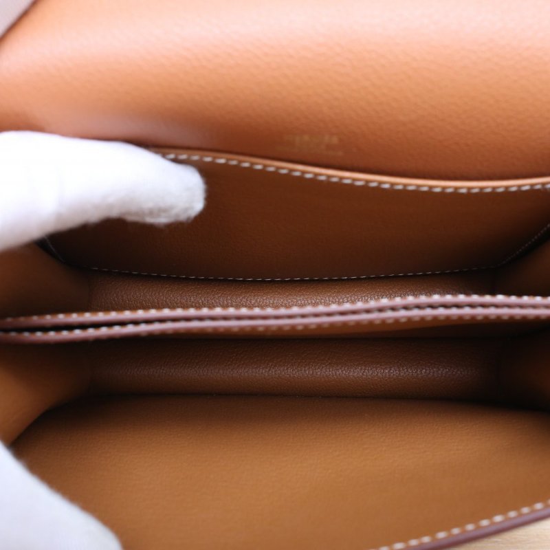 HERMES Roulis豬鼻子19Y刻37金棕色EC皮金扣肩背包-3