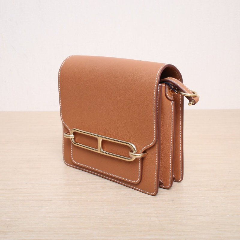 HERMES Roulis豬鼻子19Y刻37金棕色EC皮金扣肩背包-4