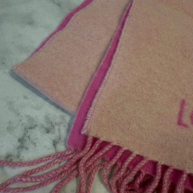 LV 桃粉雙色羊絨Reykjavik 流蘇圍巾M76066-1