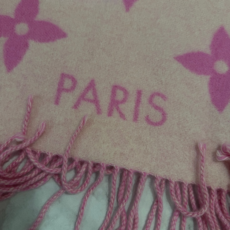 LV 桃粉雙色羊絨Reykjavik 流蘇圍巾M76066-6