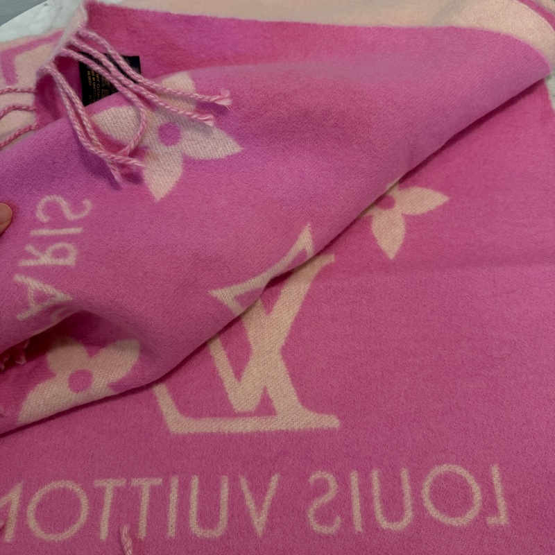 LV 桃粉雙色羊絨Reykjavik 流蘇圍巾M76066-7