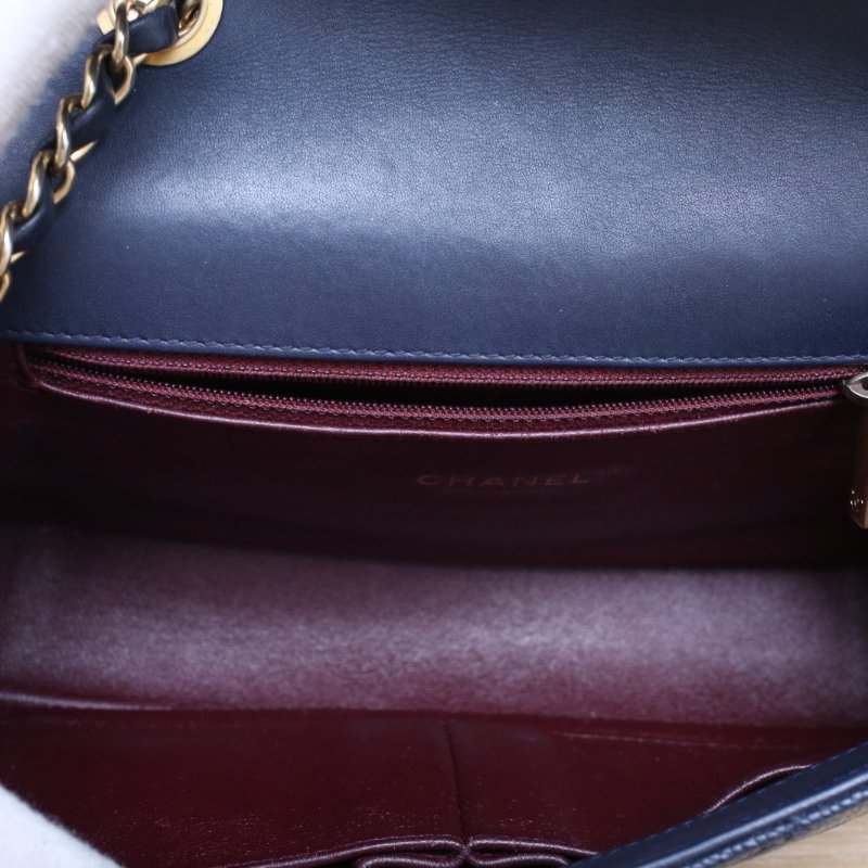 CHANEL VanityCase口蓋包26藍色荔枝牛皮22開金扣雙C大LOGO菱格紋肩背包-3