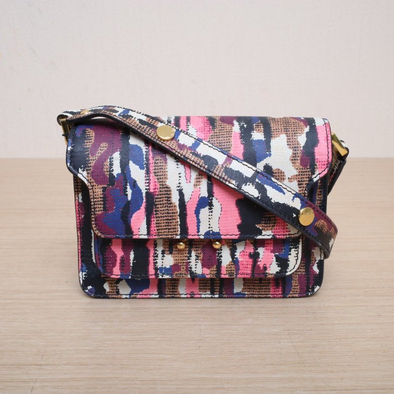 MARNI Trunk風琴包MINI18拼色牛皮金扣肩背包-0