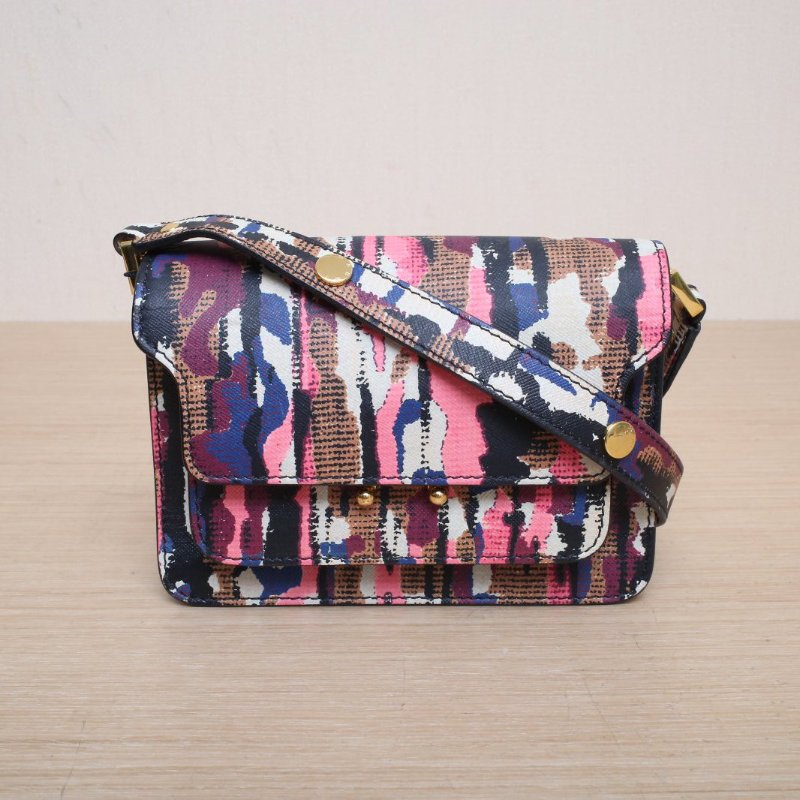 MARNI Trunk風琴包MINI18拼色牛皮金扣肩背包-1