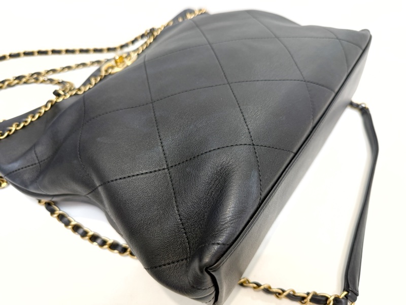 Chanel 黑小牛皮霧金釦皮穿鍊手提肩背包AS2491-2