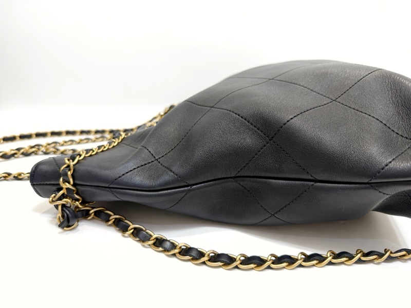 Chanel 黑小牛皮霧金釦皮穿鍊手提肩背包AS2491-3