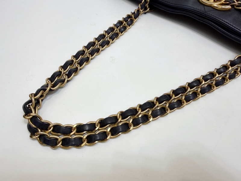 Chanel 黑小牛皮霧金釦皮穿鍊手提肩背包AS2491-10