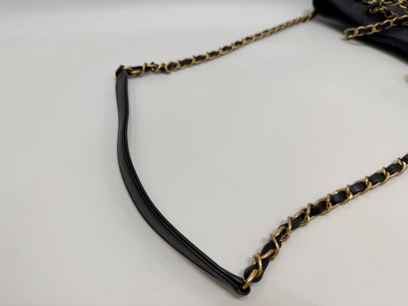 Chanel 黑小牛皮霧金釦皮穿鍊手提肩背包AS2491-12