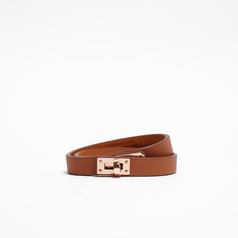 Hermès     Mini Kelly Double Tour bracelet 棕色配玫瑰金色-0